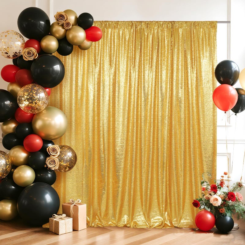 SquarePie Sequin Backdrop Curtain Not See Through Background for Wedding Party 8FT x 8FT Gold - Image 5